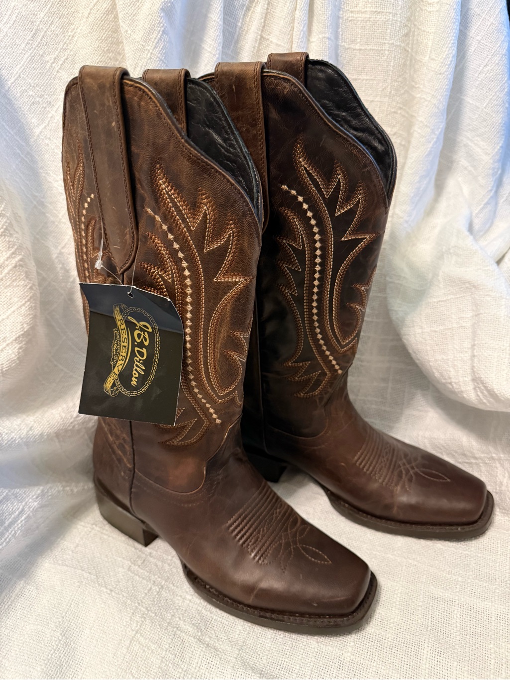 J.B. Dillon Dark Brown Genuine Leather Cowboy Boots